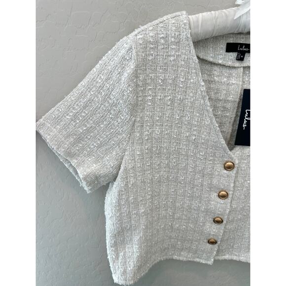 LULUS | Cream Tweed Textured Button Front Crop Top NWT | Size Medium - Picture 3 of 7